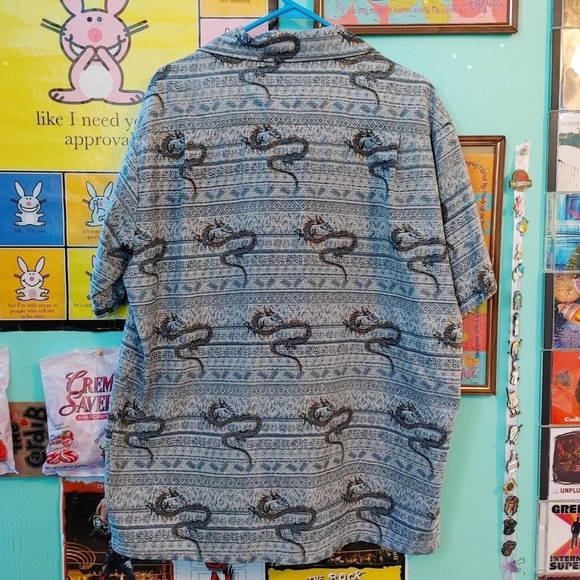Vintage Kennington LTD California Dragon Button Down Blouse Mens XL 90s Grunge - Picture 7 of 8